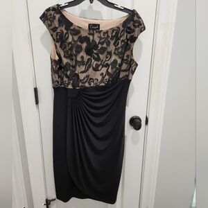 Connected Apparel dress black lace upper With Brown Underline Soutache Faux-Wrap